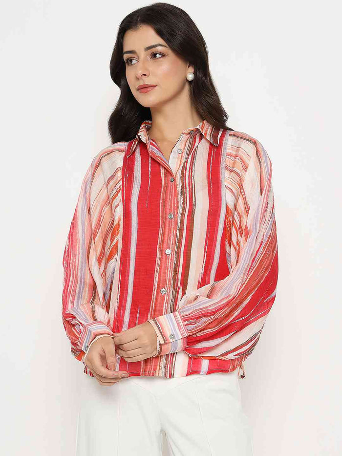 Madame Striped Viscose Blend Red Shirt