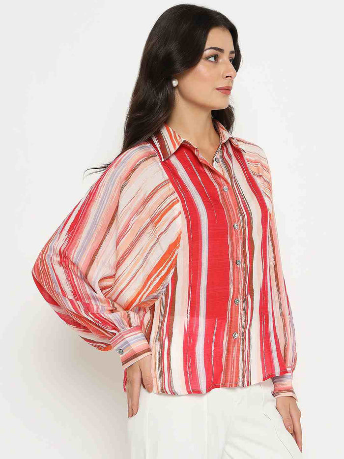 Madame Striped Viscose Blend Red Shirt