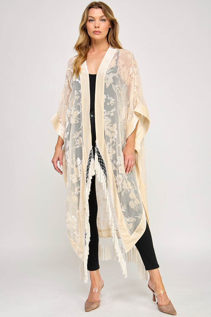 Mae Maxi Duster - Oversized Velvet Floral Fringe