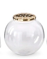 Medium round gold floral frog top clear glass vase