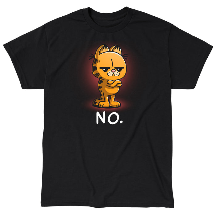 Classic Cotton T-shirt_TeeTurtle black No. (Garfield) apparel featuring with Garfield crossing his arms with a deadpan expression.