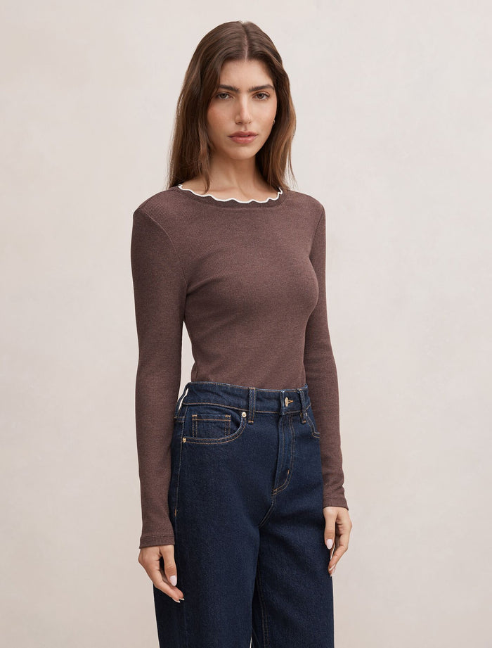 Rebecca Scallop Long Sleeve Top Forever New