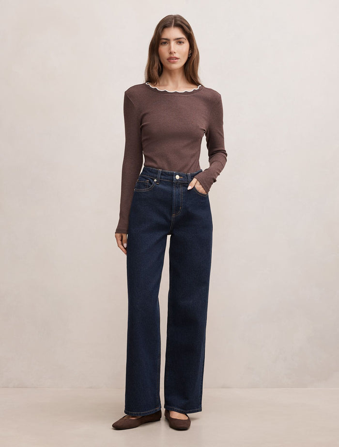 Rebecca Scallop Long Sleeve Top Forever New