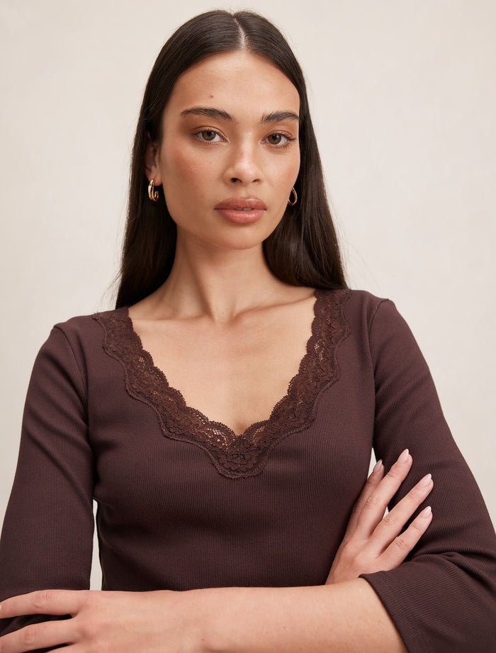 Selena Trim Lace Long Sleeve Top Forever New