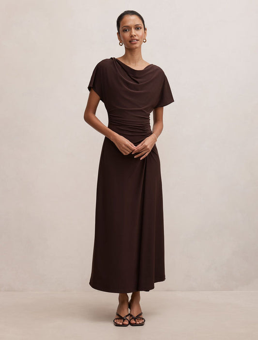 Tahnee Petite Ruched Waist Midi Dress Chocolate Freckle Forever New