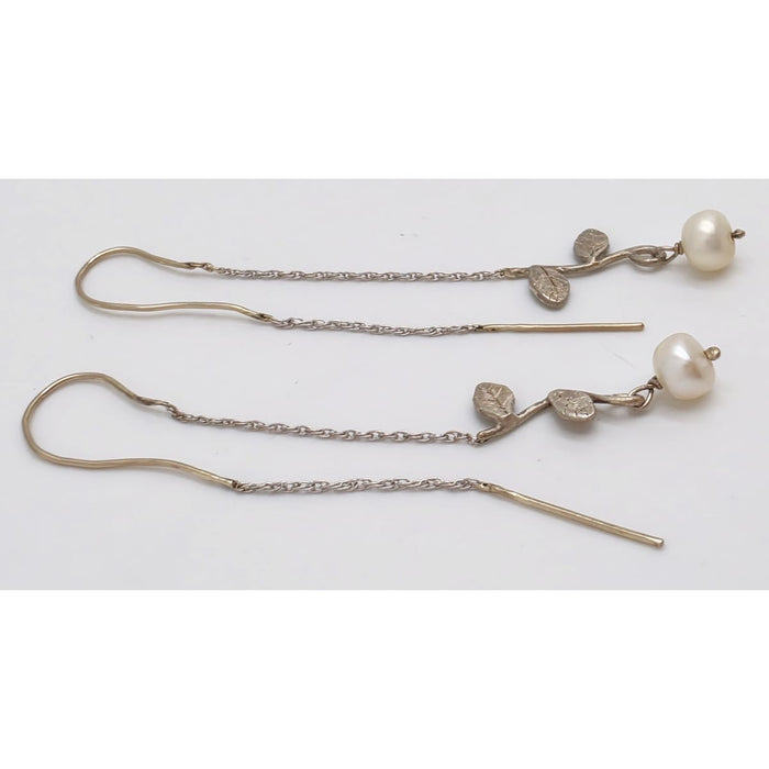 Tess New York Designer Sterling Silver 14k Gold & Pearl Threader Dangle Earrings, alternate product view 4