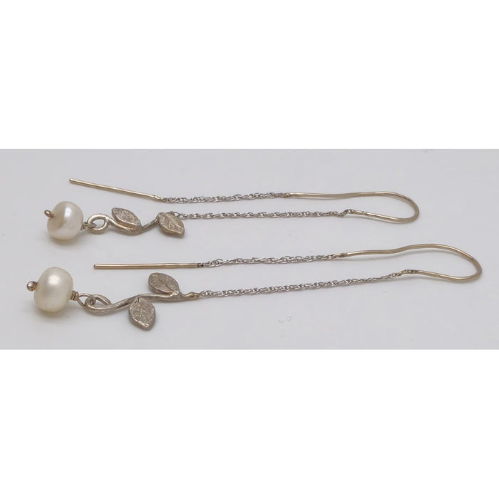 Tess New York Designer Sterling Silver 14k Gold & Pearl Threader Dangle Earrings, alternate product view 5