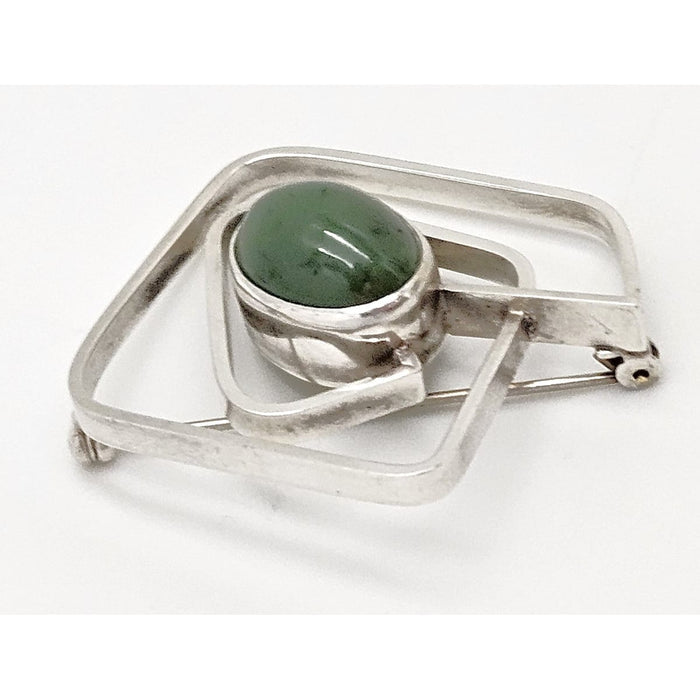 Vintage Sterling & Nephrite Modernist 3D Geometric Abstract Brooch Signed, alternate product view 5