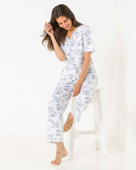 Yasmin Floral Pure Cotton Short Sleeve Pyjamas - The Classic Boutique